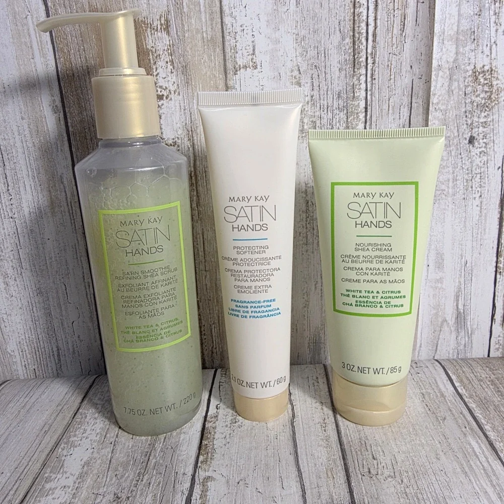 Mary Kay Satin Hands Pampering Set White Tea & Citrus Shea Butter 3pc Gift Bag